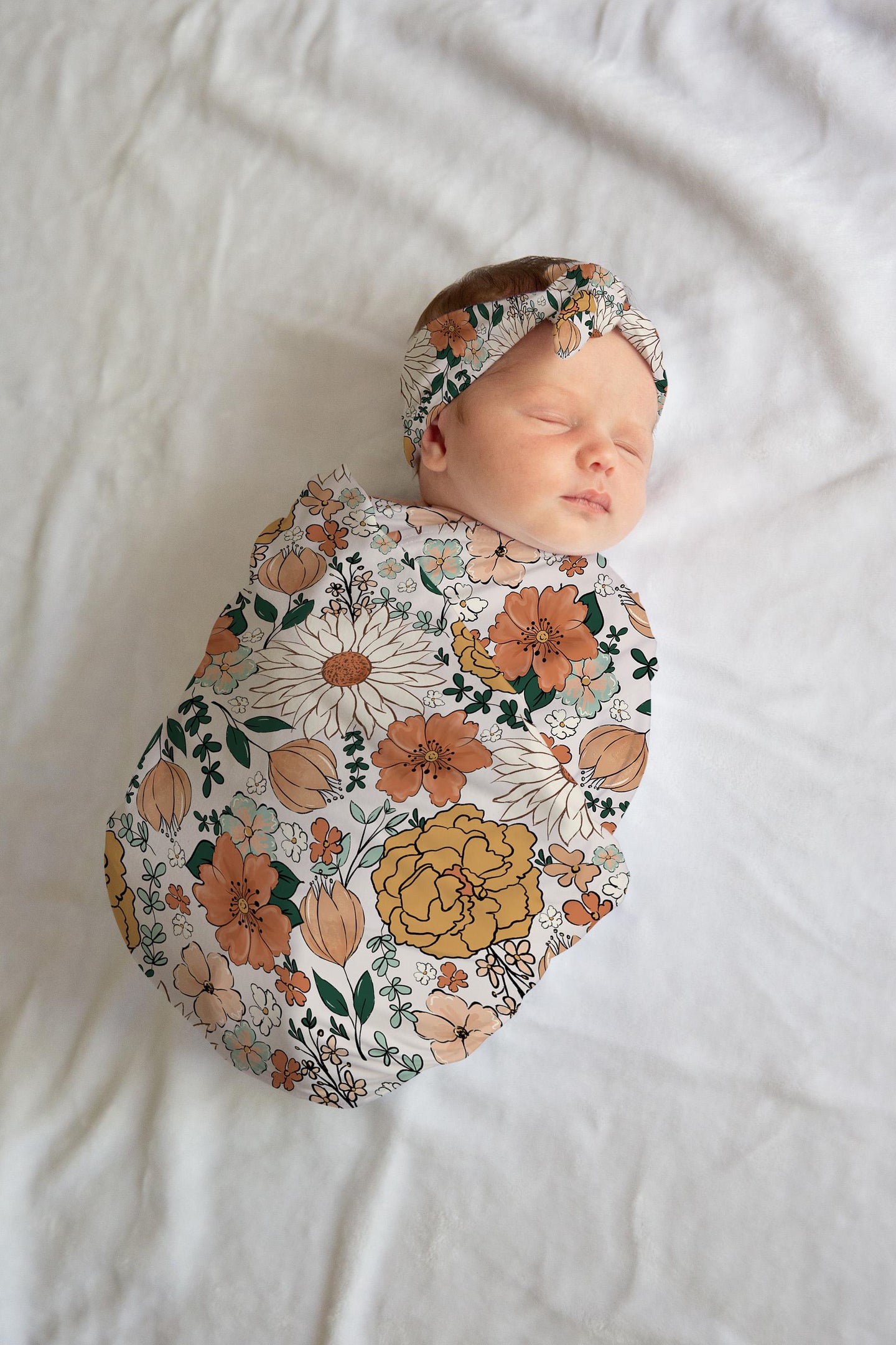 Custom Floral Baby Swaddle Blanket newborn boho, coming home hospital announcement reveal outfit, personalized name blanket baby shower gift